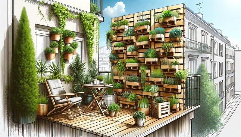 concept de gradina verticala pe terasa